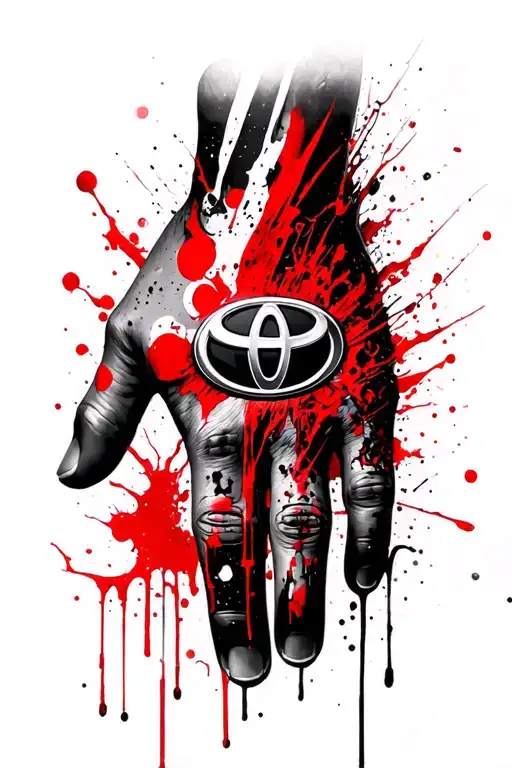 Trash Polka Hand Tattoo With Toyota Cressida Emblem