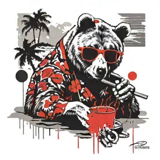 Papa Bear Chilling At The Beach With Sunglasses