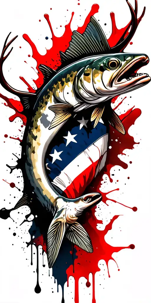 Mountains Buck Trout American Flag Intertwined