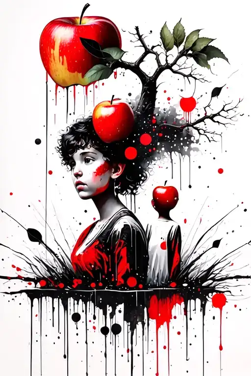 Mother And Son Apple And Tree