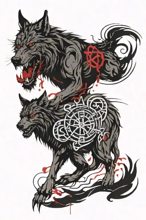 Fenrir With Gemini Zodiac And Runes