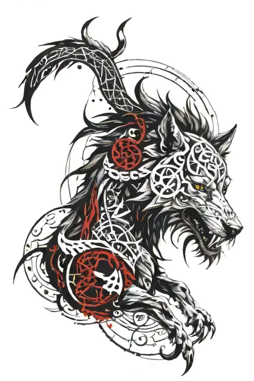 Fenrir With Gemini Zodiac And Runes