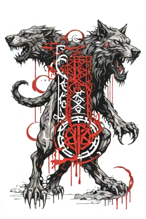 Fenrir With Gemini Zodiac And Runes