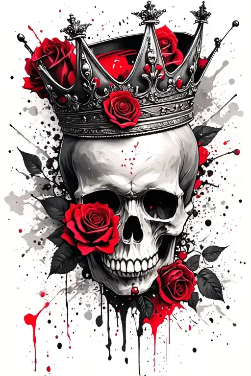 Skull Wearing A Crown With Roses Surrounding