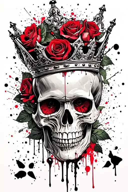 Skull Wearing A Crown With Roses Surrounding