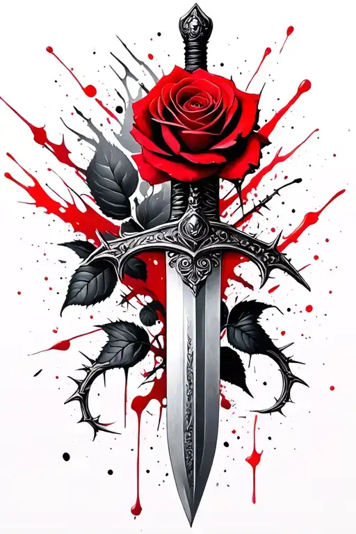 Sword With Barbed Rose Intertwined With Glare