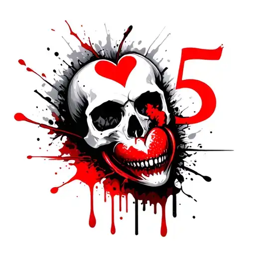 Number 5 Skull And Bleeding Heart
