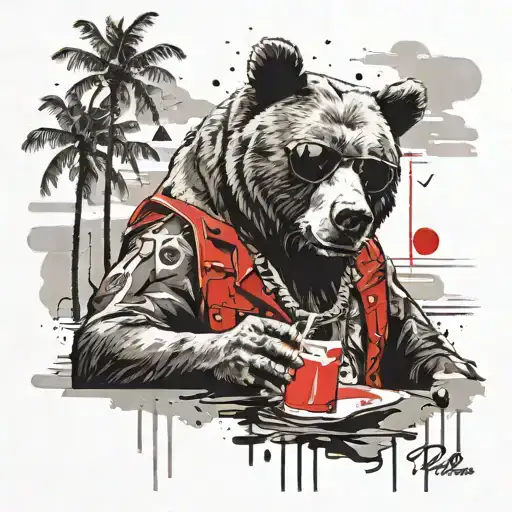 Papa Bear Chilling At The Beach With Sunglasses