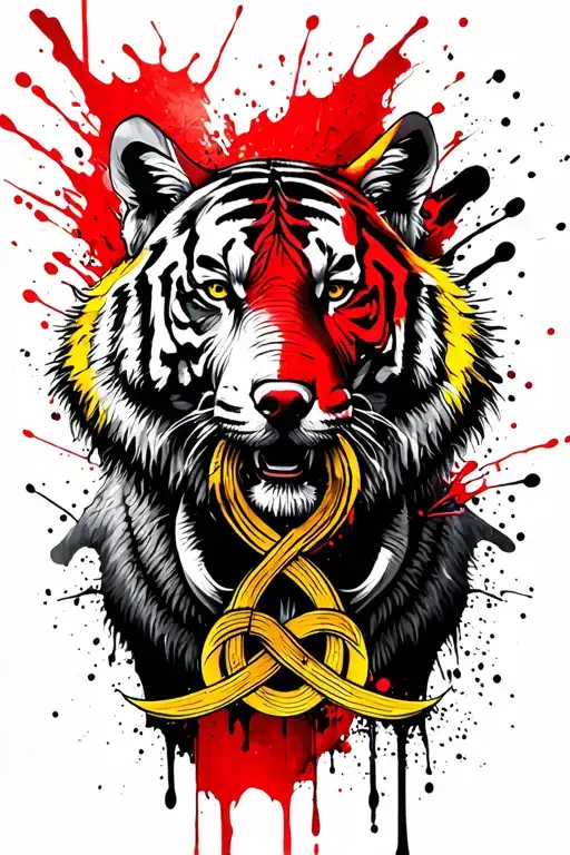 Golden Trinity Knot With Elephant And Wolf And Tiger At Each Corner