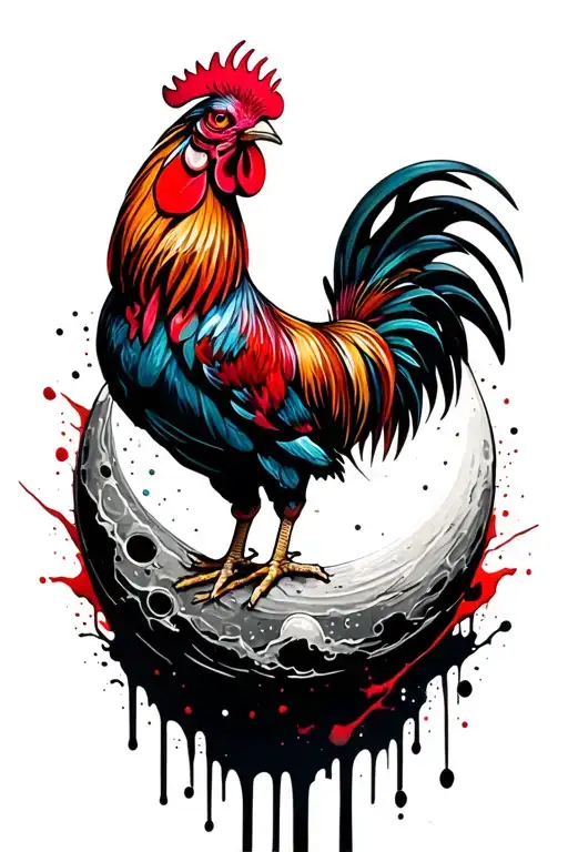 Cool Rooster On The Moon