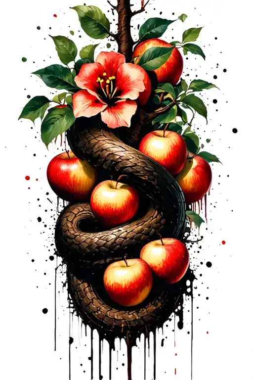 A Fleur De Lance Is Coiled Around The Trunk Of The Garden Of Eden Tree With Apples