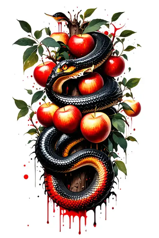 A Viper Is Coiled Around The Trunk Of The Garden Of Eden Tree With Apples