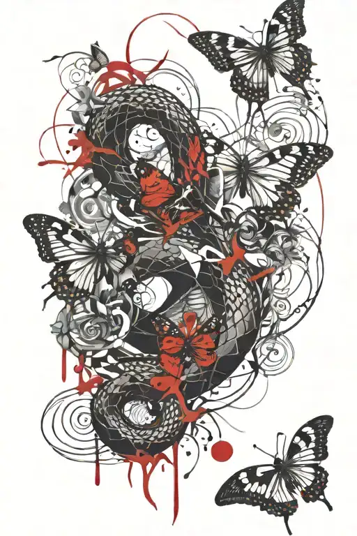 Snake With Butterfly Surrounded