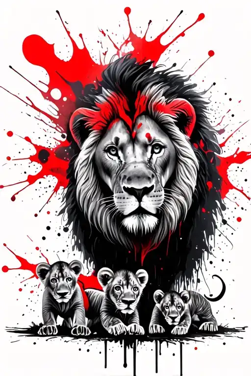 Lion And 3 Cubs