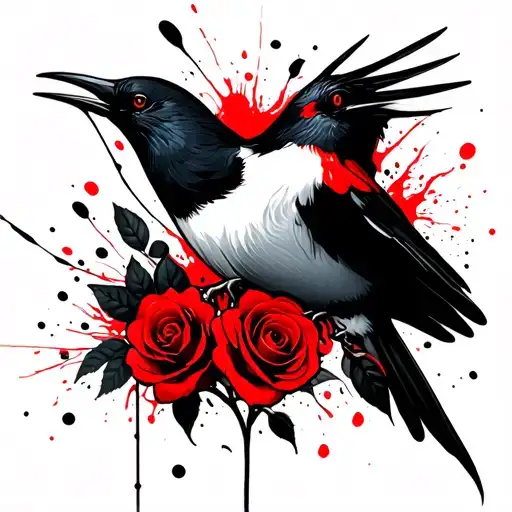 Swallow With Roses Intertwined