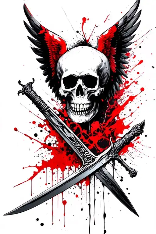 Fallen Angel Wings Skull Sword