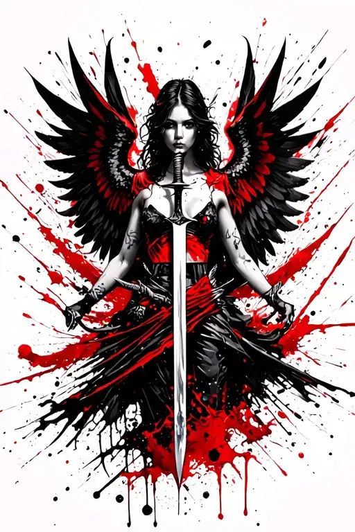 Fallen Angel Wings Holding Sword