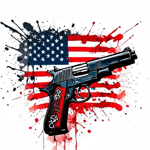 Guns And American Flag Waving