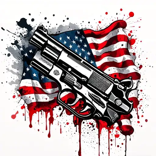 Guns And American Flag Waving