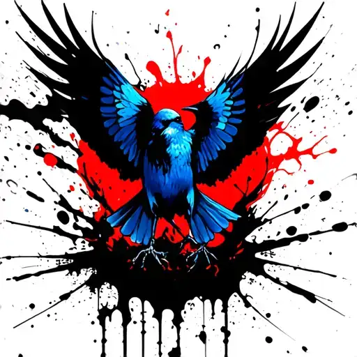 Gothic Blue Bird Rising From Ashes
