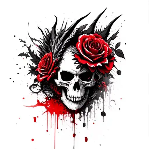 Skull Roses Dragon Intertwined