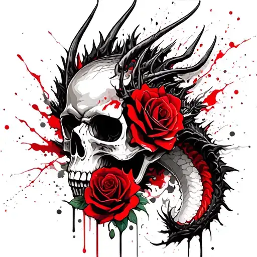Skull Roses Dragon