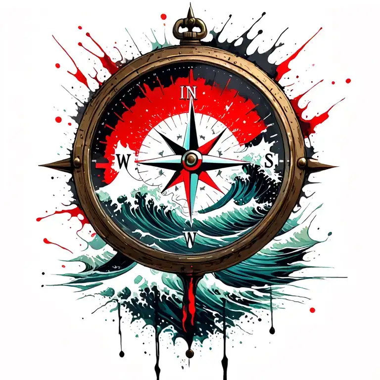 Compass With The Ocean Wave Crashing