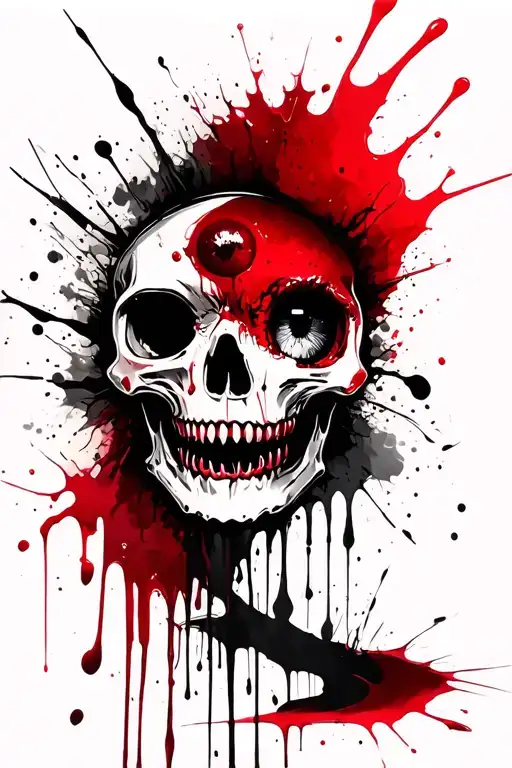 Skull With Blood Dripping Eyeball With Teeth