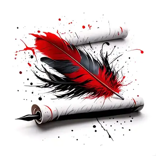 Feather Quill Pen Writing On A White Scroll Document