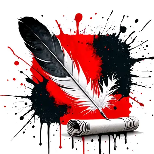 Feather Quill Pen Writing On A White Scroll Document