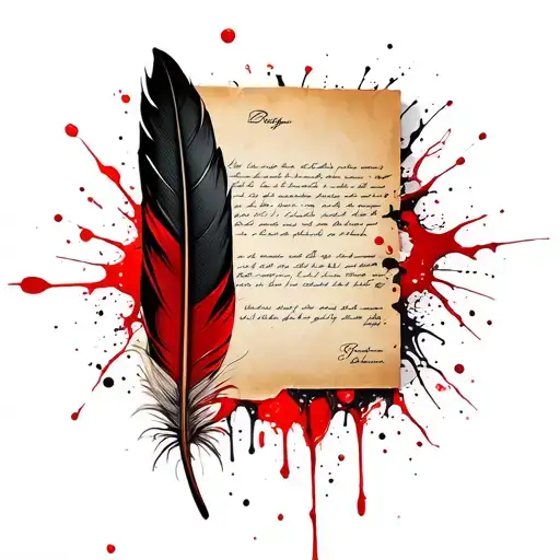 Feather Quill Pen Writing A Message On Paper