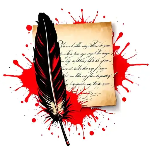 Feather Quill Pen Writing A Message On Paper