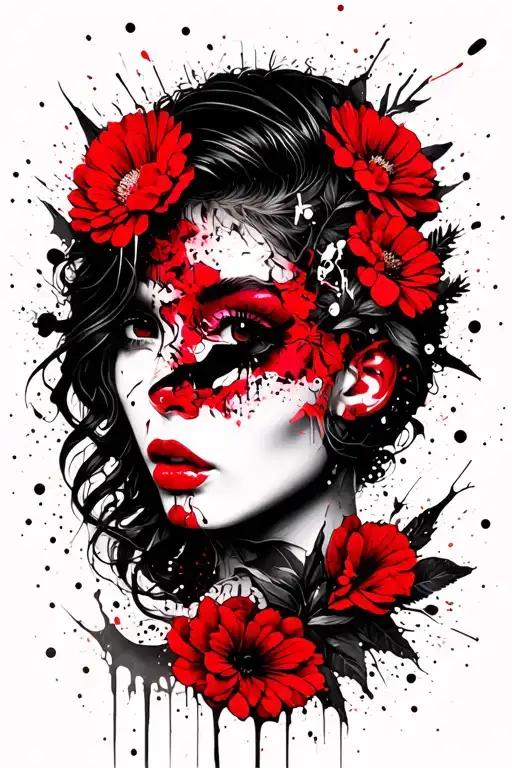 Blackout Female Face And Flowers Intertwined Within