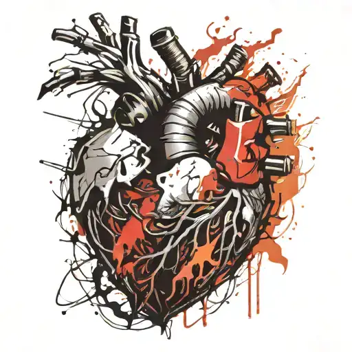 Cybernetic Human Heart On Fire
