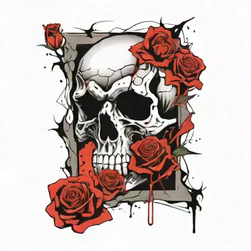 Punisher Skull Inside The Hour Glass Surrounded By A Rose Flower Outside