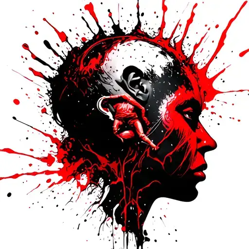 Chaotic Imaginary World With Little Elf Coming Out Of A Human Head