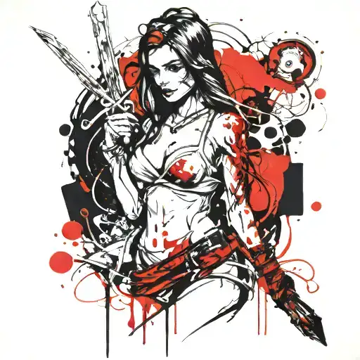 A Dark Sketch Of Lilith With A Sword In Her Hand And Blood Dripping From Her Hand