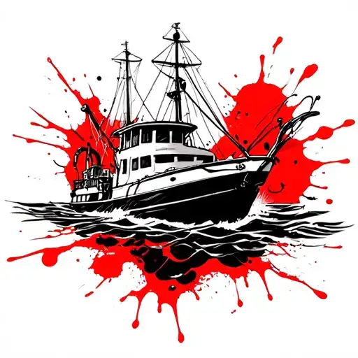 Tattoo On The Theme Of The Boat And The Trip For The Interior Of The Biceps