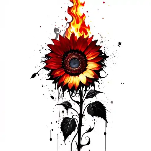 Sunflower With Some Vines Wrapping And A Fire Around It