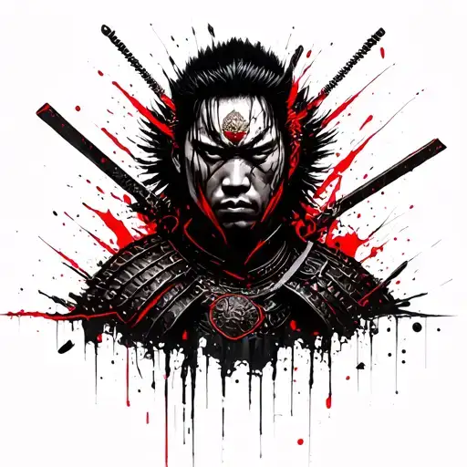 Asian Warrior With Unknown Face Surrounded By Enemies