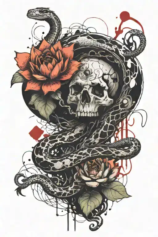 Snakes And Lotus Flowers With The Words A Morte E Ritorno Down The Middle