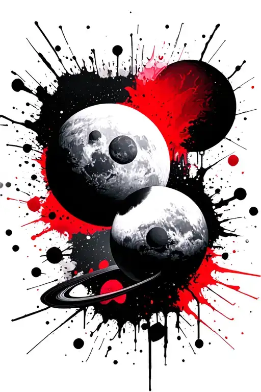 Luna And Planets With Black Background