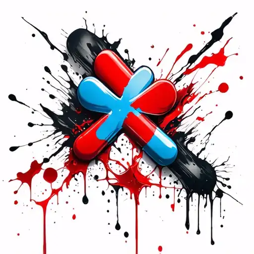Red Pill Cover Up Blue Cross Tattoo Design