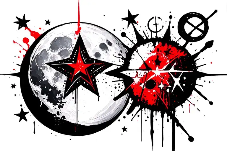 Moon And Nautical Star Tribal Inspired Design Featuring