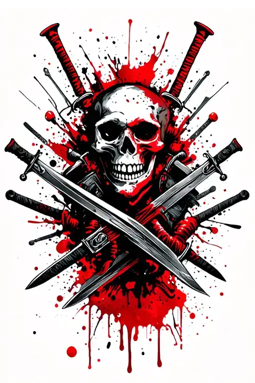 A Smiling Skull Surrounded By Swords Sticking Its Head