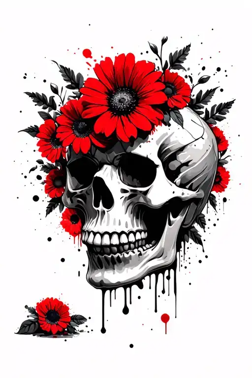 A Smiling Skull Surrounded By Flowers Blooming