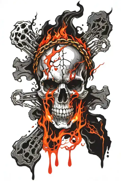 Skull With Flame And Chain Forming The Shape