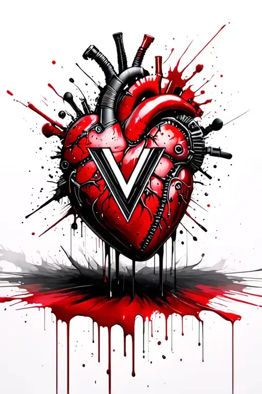Mechanical Heart With V In The Middle