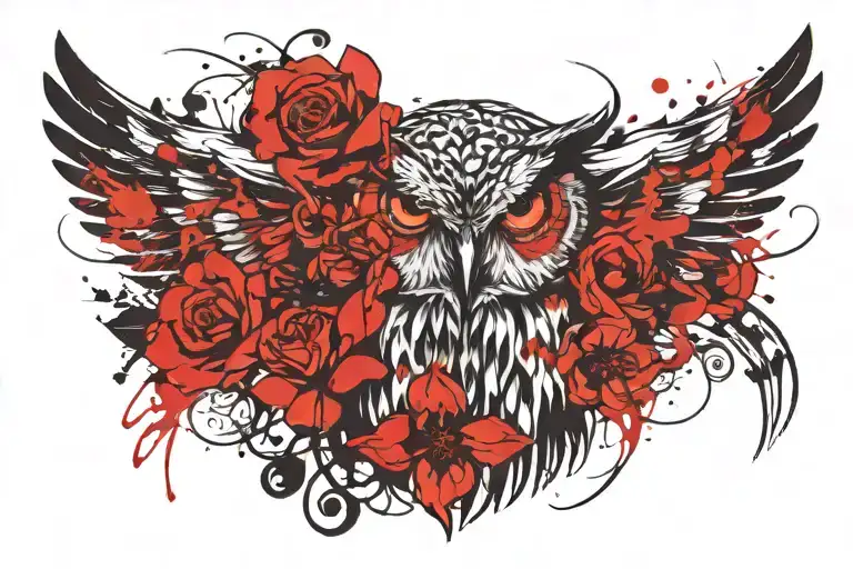 Owl Tattoo With Flower
