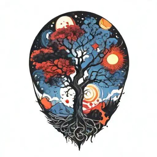 Tree Of Life And Sun And Moon